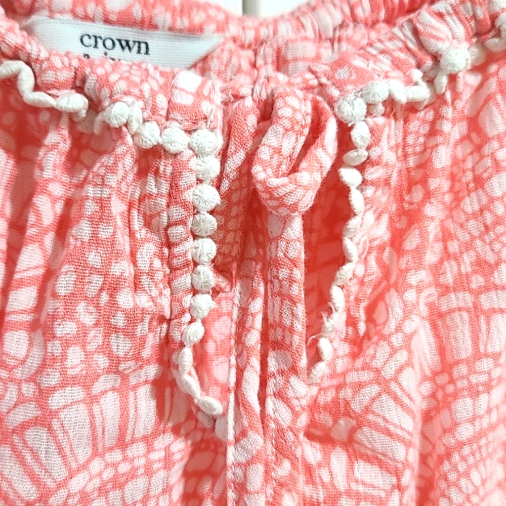 Crown & Ivy drawstring boat neckline top, casual cotton blend w white trim - Picture 3 of 4